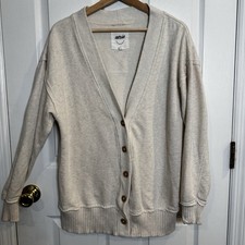 Aerie Soft Knit Button Front Cardigan Cream Lounge Sweater Small Oversized Fit