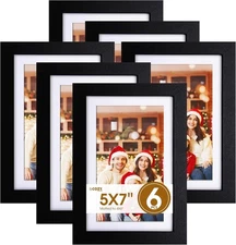 cozymood 5x7 Picture Frame Set of 6, Black Picture Frames 5 x 7 Photo Frame w...