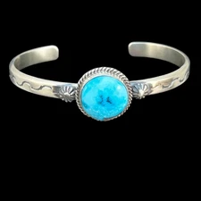 Blue Kingman Turquoise narrow skinny stack Cuff bracelet Sterling Silver Samuel