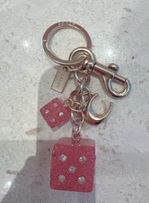 NEW Coach Dice Cluster Bag Charm Keychain Gold Pink Glitter Resin
