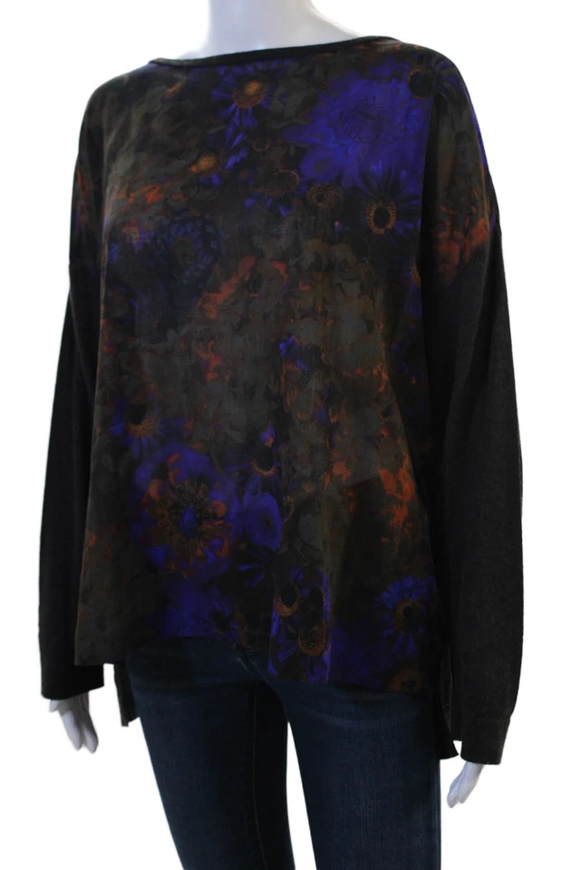 Túnica de seda de cachemir negra floral manga larga Akris para mujer talla 12 Foto 2 de 4