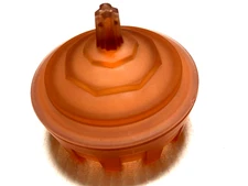 VTG 1920s Taussaunt Satin Glass Deco Powder Puff Jar  for Dermay Perfumers