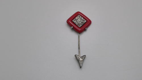 Vintage Art Deco Pfeil Jabot Stick Pin Pave Strass rotes Glas ENCO 2,75" - Video 1 von 1