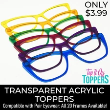 PAIR EYEWEAR COMPATIBLE BLANKS - Transparent Color Acrylic Lasered Frame Toppers