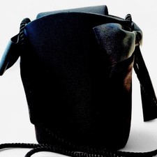 Vintage Black Evening Bag Twin Satin Bows Twisted Cord Shoulder Strap Clutch