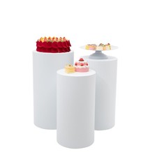 3Pcs White Round Cylinder Pedestal Stands Display Plinth for Wedding Decor