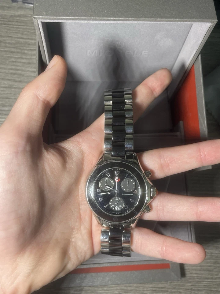 Reloj Michele Tahitian Jelly Bean Cronógrafo Esfera Negra Nuevo Foto 3 de 4