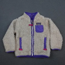 Patagonia Jacket Kids 3T Cream Purple Fleece Sherpa Retro Pile Zip
