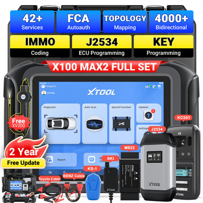 XTOOL X100 MAX2+KC501+M822+SK1+KS-1 J2534 ECU Programming All Key Lost Full Set