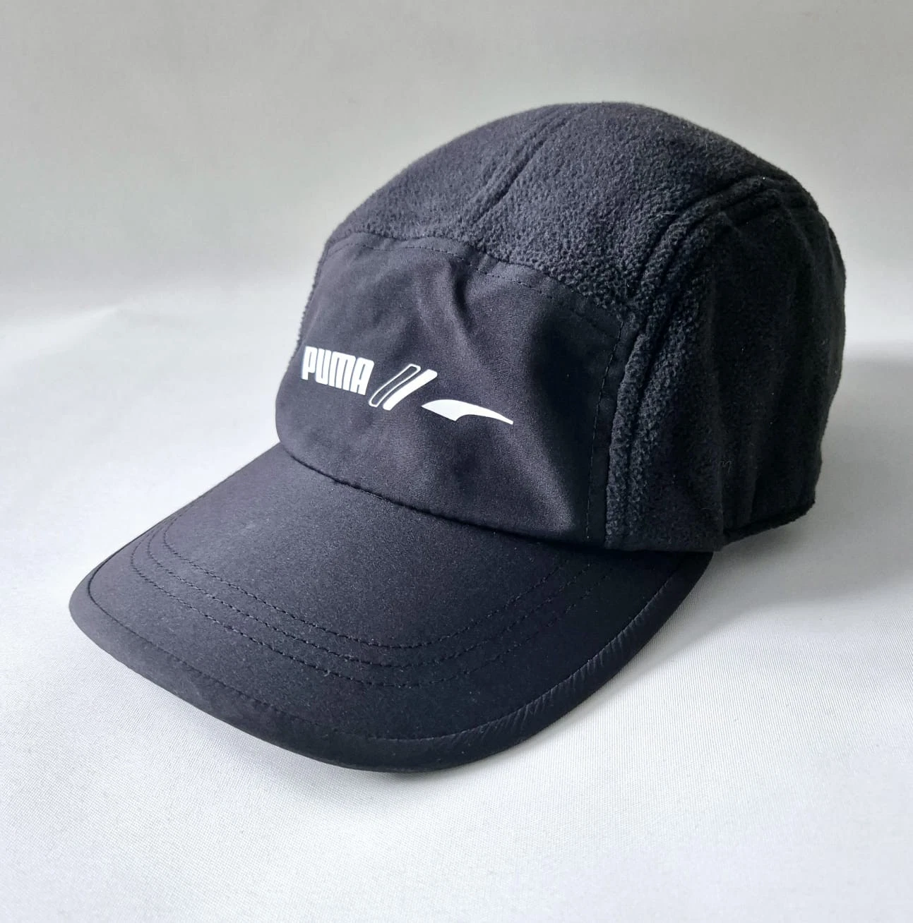PUMA 5-Panel Cap Black Polar Fleece & Nylon Running Hat Toggle Adjustable VGC