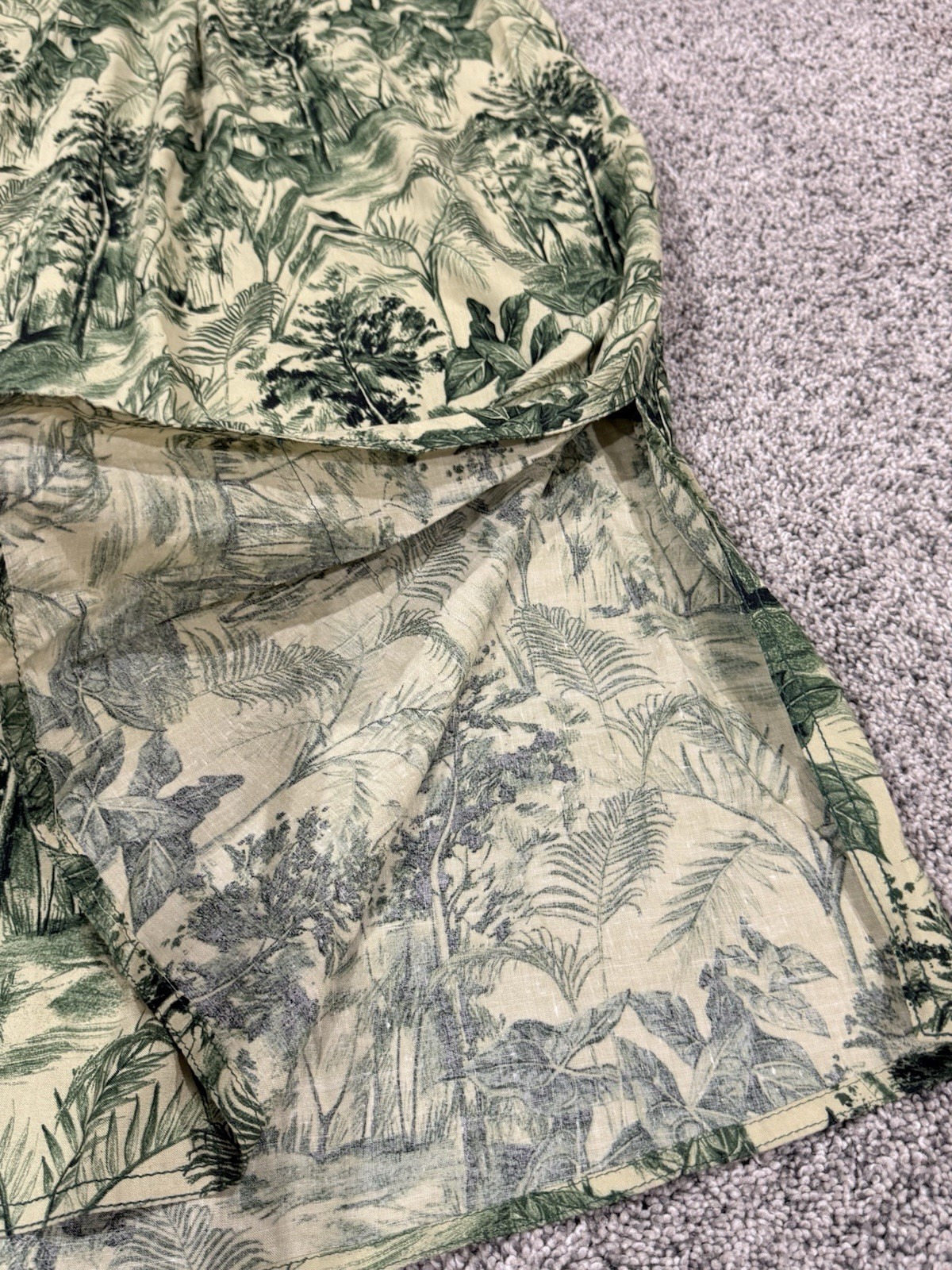 ZARA WRAP Style Green Forest Print PAREO Linen Blend Maxi DRESS SideSlit Women M image 6