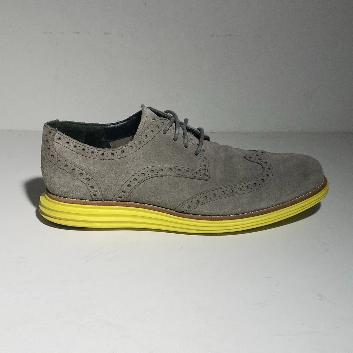 Cole Haan Gray Suede Wingtip Oxfords with Neon Yellow Trim Cole Haan main image 2