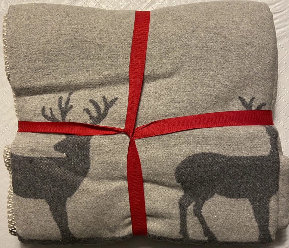 DAVID FUSSENEGGER STAG GRAY /RED CHECK / CREAM Throw Blanket New - Image 2 of 4