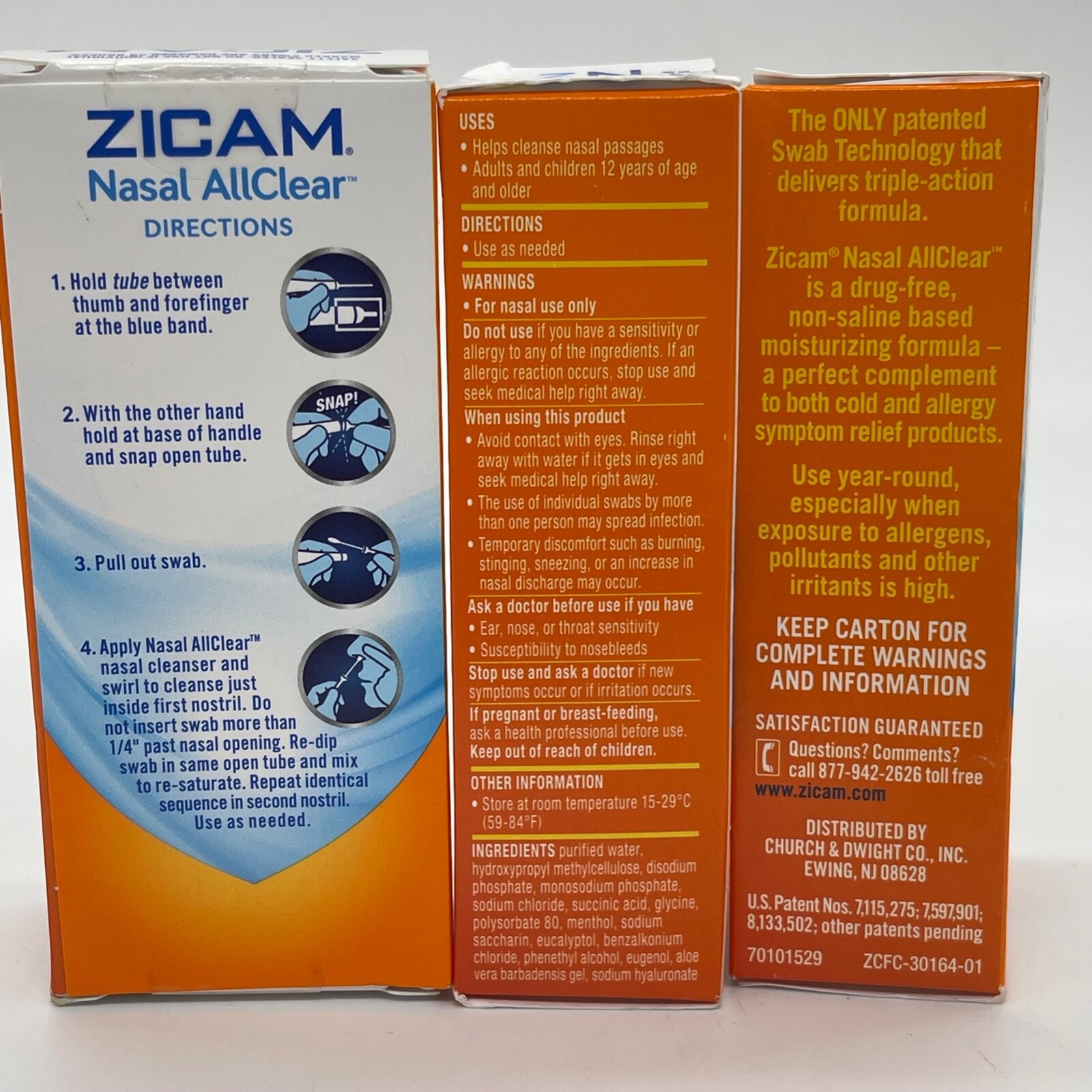 Zicam Nasal AllClear Nasal Cleanser Swabs Cooling Mentol 3PKx 10Ct Exp