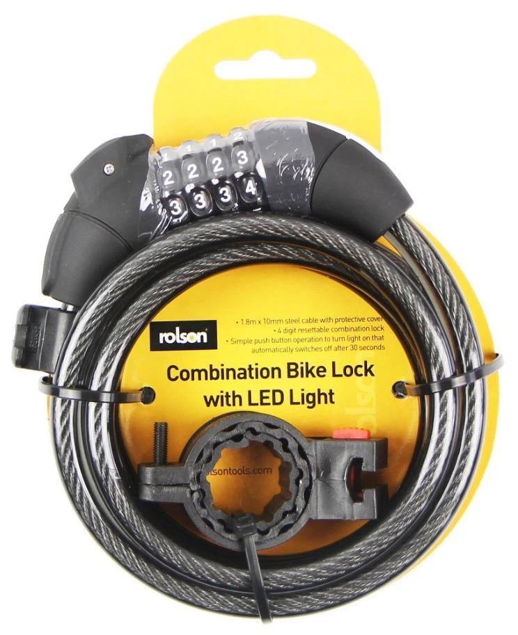 10mm X 1.8m Combinazione Bicicletta Blocco Con Luce LED - 66727 - Immagine 3 di 3