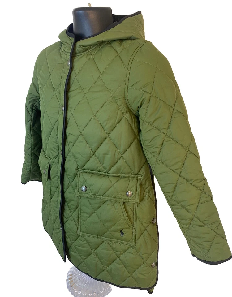 Chaqueta Polo Ralph Lauren Niñas Mediana 8-10 Negra Verde Acolchada Reversible Con Capucha Foto 3 de 4