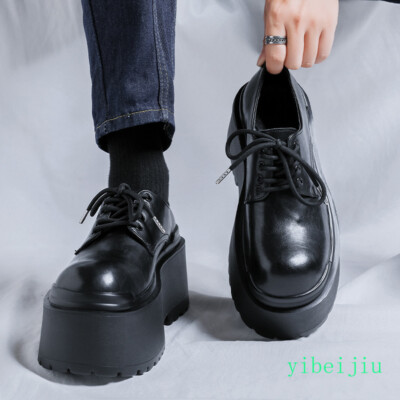 Mens Thick Sole High Platform Wedge Heel Leather Shoes Dress