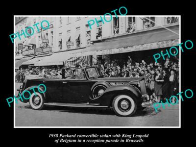 OLD POSTCARD SIZE PHOTO OF PACKARD MOTORS 1938 CAR WITH KING LEOPALD OF BELGIUM