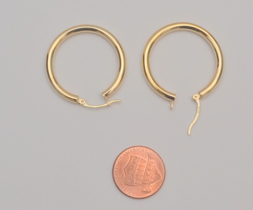 14k gold tube hoop earrings yellow gold plain hoop gold tube earrings 1.1 inches - Picture 4 of 5