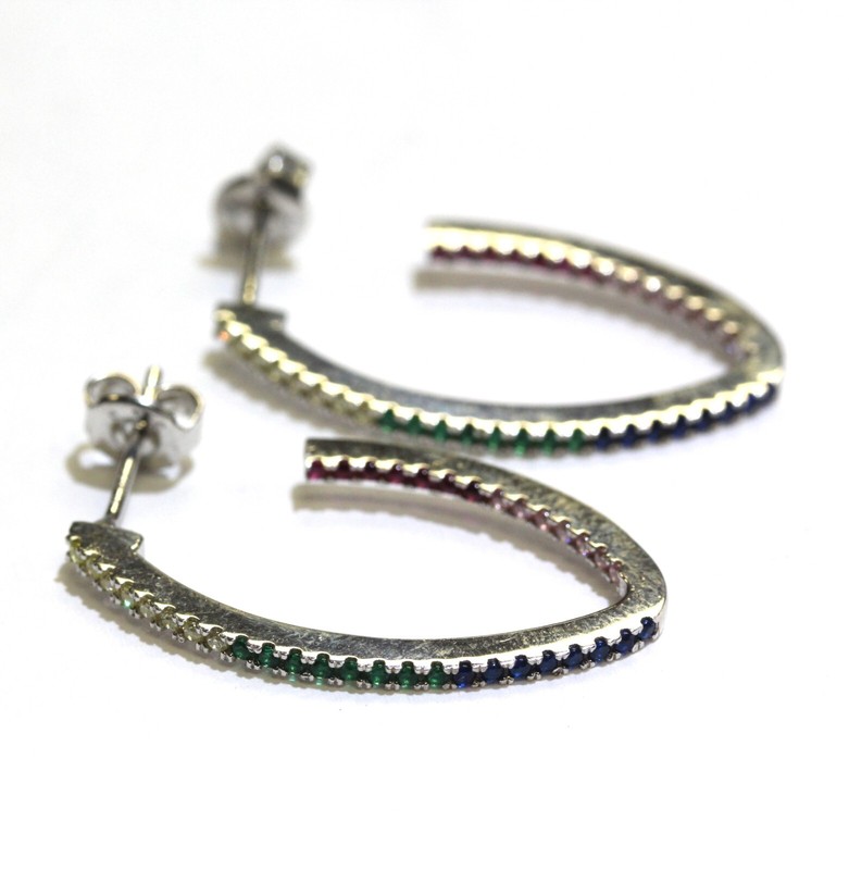 New 925 Sterling Silver made with Swarovski rainbow hoop earrings unique