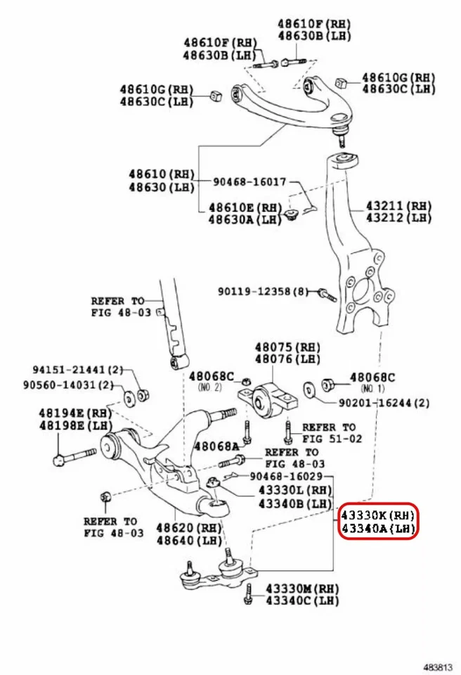 TOYOTA Lexus Genuino LS GS Conjunto de rótula inferior delantera derecha OEM 4330-39625 Foto 2 de 4