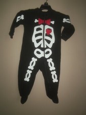 BLACK RED GLOW IN THE DARK SKELETON BONES COSTUME PJS PAJAMA SLEEPER 6 9 MONTHS