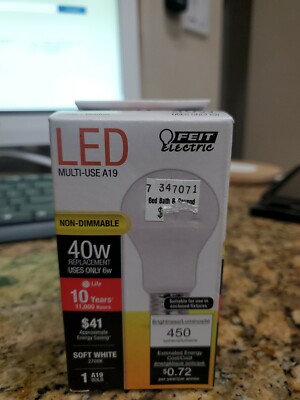 FEIT Electric A19  LED Bulb Soft White 40 Watt Equivalence 1 pk; 40w