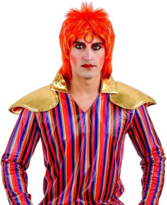 80er Orangene Vokuhila Rockstar Perücke Herren Rocker Perücke Kostüm Zubehör