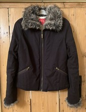 Elle Biker Jacket Black Faux Fur Zipped Size 12