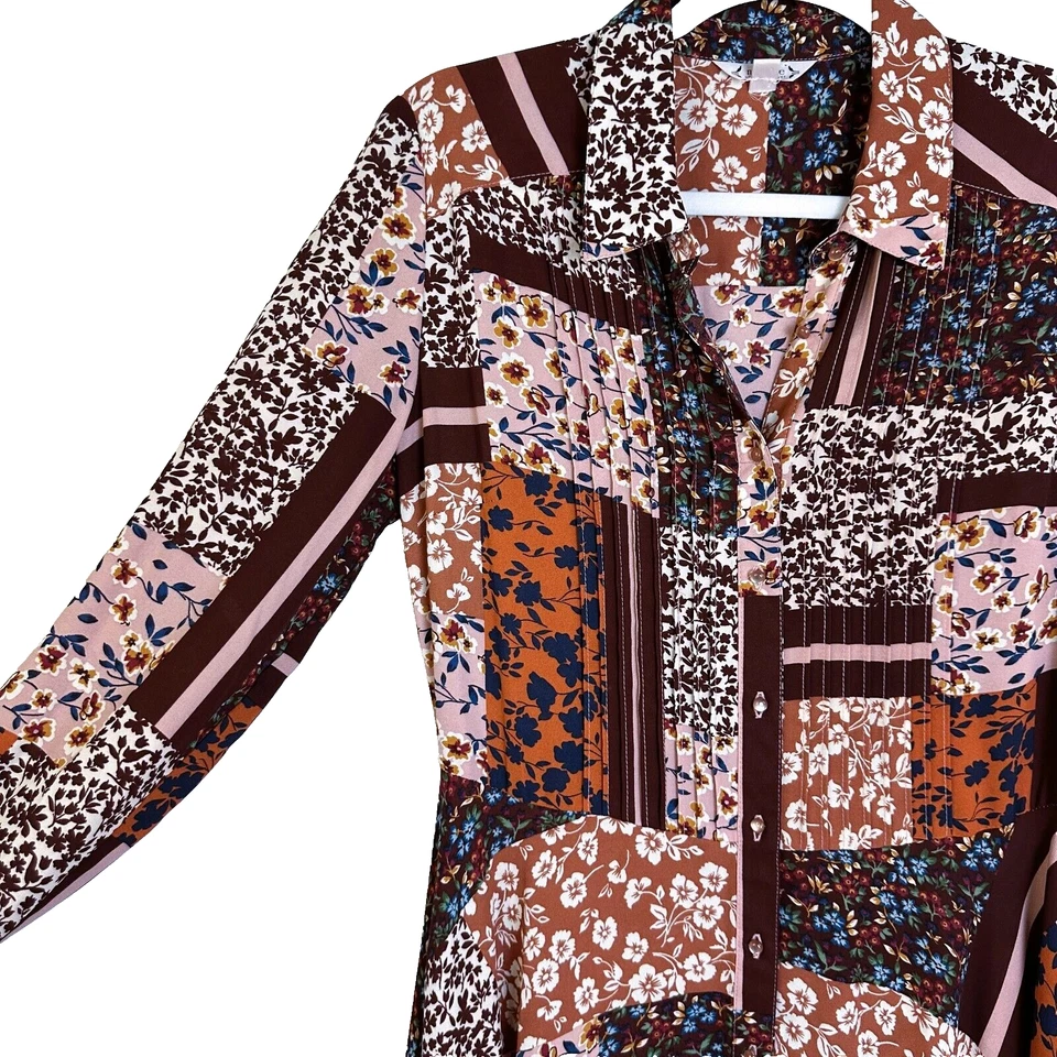 Nanette Lepore Floral Patchwork Dress In Sangria Boho Button up Midi Size 6 - Image 3 of 4