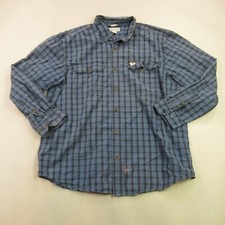 Carhartt Shirt Mens XL Long Sleeve Button Front Pockets Lightweight Checks Blue