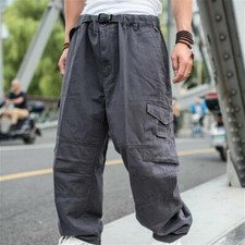 Men's Baggy Pants Loose Cargo Trouser Hip Hop Pocket Dance Casual Big sz