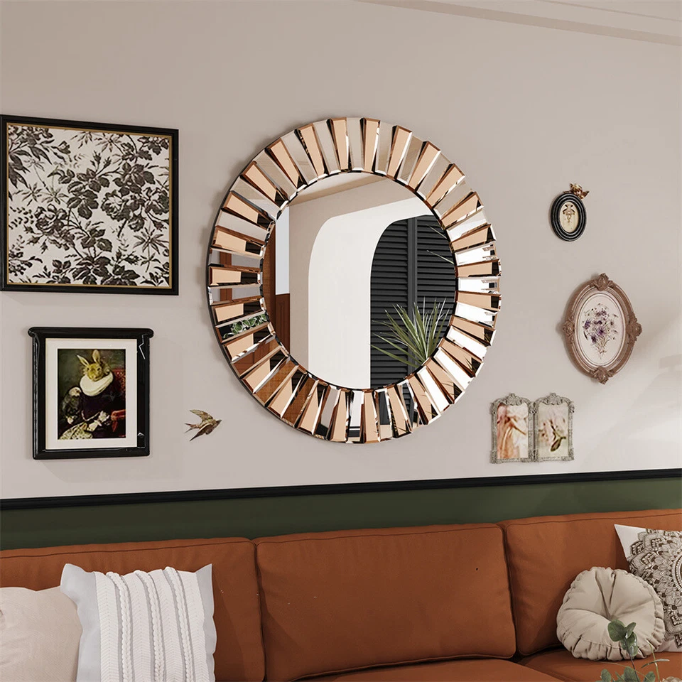 Round Mirror Decor Accent Wall Mirror Glass Beveled Edge For Living Room Hallway - Image 2 of 4