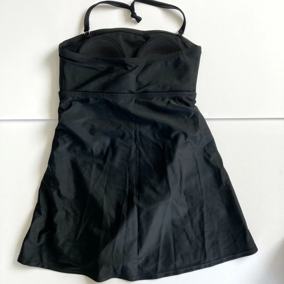 Vestido de baño Merona para mujer S negro de una pieza con falda y cinturón halter traje de baño modesto Foto 4 de 4