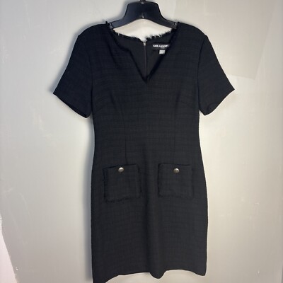 Karl Lagerfeld Paris Short Sleeve Tonal Tweed Black Pocket Shift Dress Size  4 | eBay