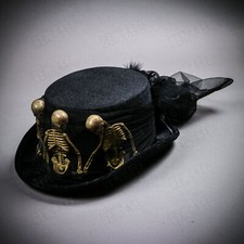 Deluxe Black Top Hat w/ 3 Skeleton  Laces Women's Halloween Voodoo Costume Hat