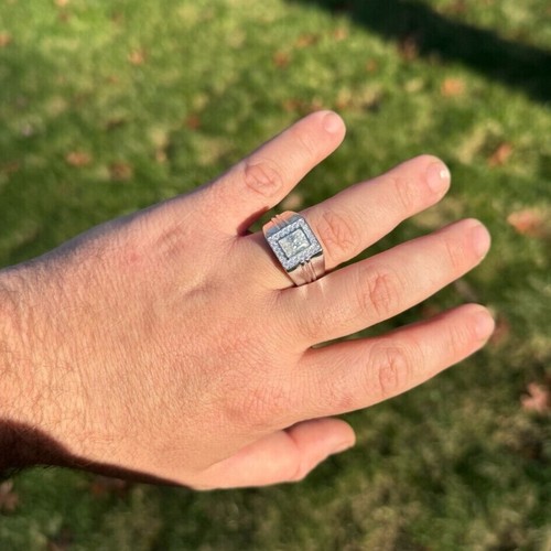 3.65ctw Radiant Certified Moissanite Men's Engagement Ring 14K White Gold Plated - Picture 7 of 10