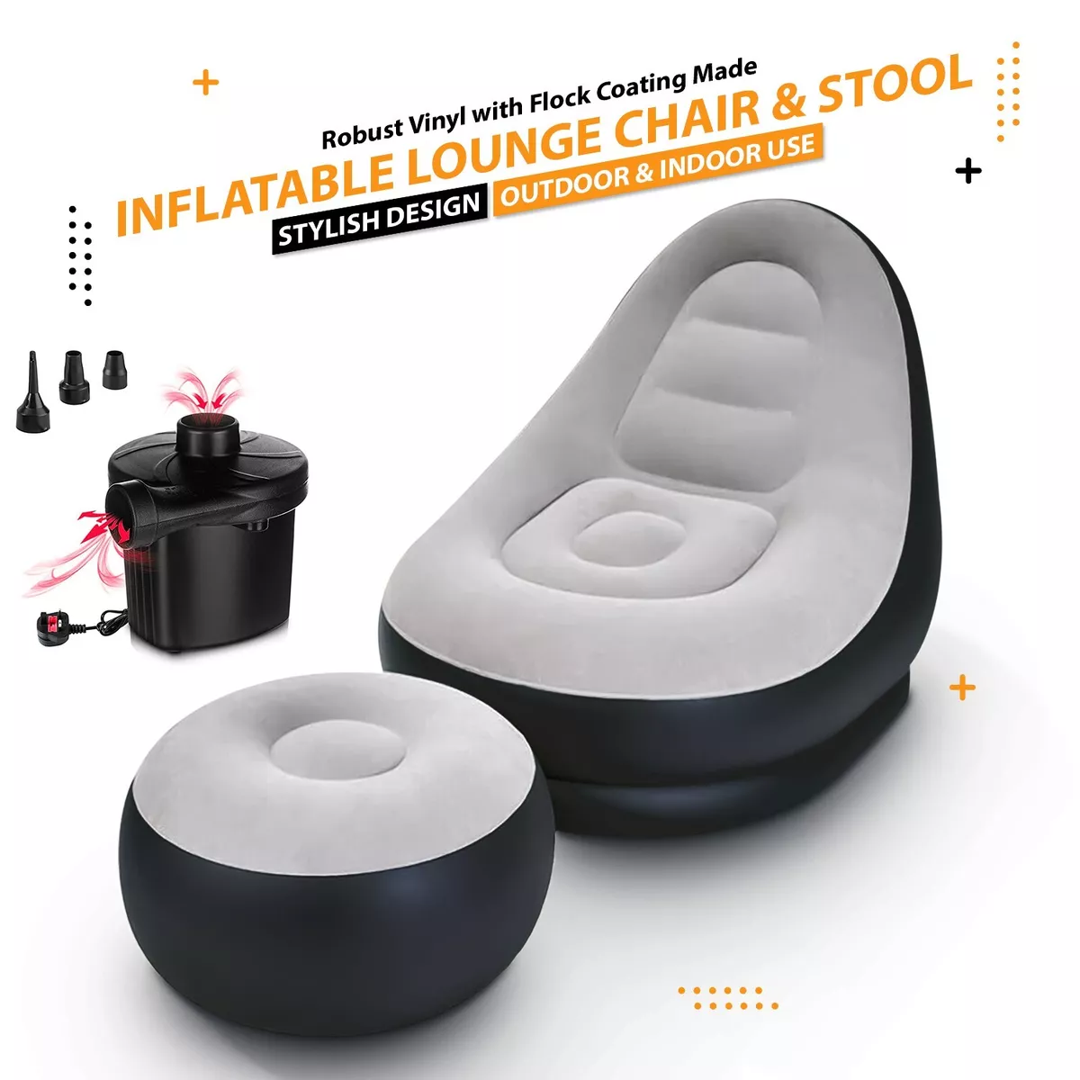 Avenli Inflatable Deluxe Lounger Ottoman Couch Gaming Chair Foot Stool Seat Air