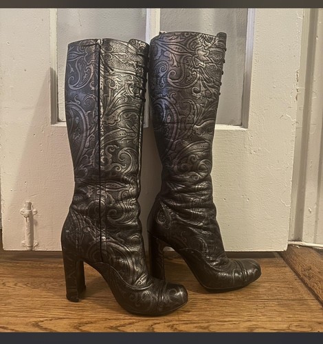 ETRO MILANO WOMENS KNEE HIGH PAISLEY BOOTS SIZE 37 1/2