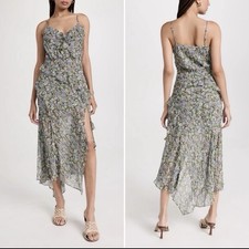 Veronica Beard Avenel Floral Ruffled Silk Asymmetric Midi Dress Green Sz 4 NWT