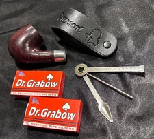 Dr. Grabow Peterson Omege Pipe No Stem and Leather Holder Filters and Tool