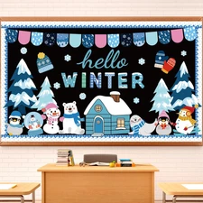 Hello Winter Bulletin Board Decorations Set Animal Snowman Cutouts with Bulletin