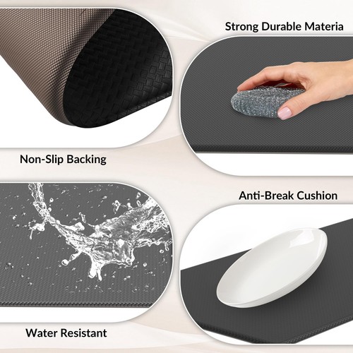 Kitchen Mats for Floor, 2PCS Kitchen Rugs, Cushioned Anti-Fatigue Waterproof ... - 第 3/7 張圖片
