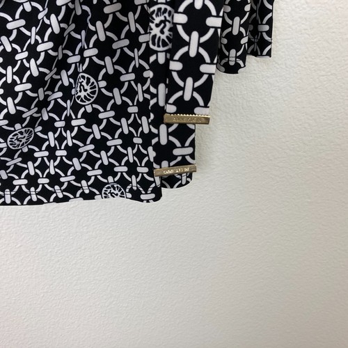 Anne Klein Faux Wrap Tunic Blouse Size XL Black White Chain Lion Pattern Office - Picture 3 of 8