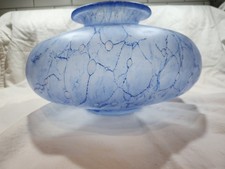 Vintage Aqua Blue Art Glass White Vase 7" Tall, 12" Dia.