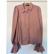 ASOS DESIGN Peasant Cottage Fairy Dusty Rose Puff Sleeve Flared Button Down 10