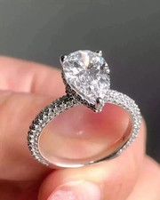 Moissanite 14k White Gold Plated Wedding Halo Engagement Women's Pear Cut Ring