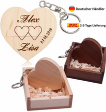 USB Flash Drive Personalised Gift Box Wooden Solid Engraving Custom Text 3.0 Heart