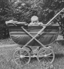 Baby Peeking Over Pram 1940s Outdoors Portrait Classic Carriage