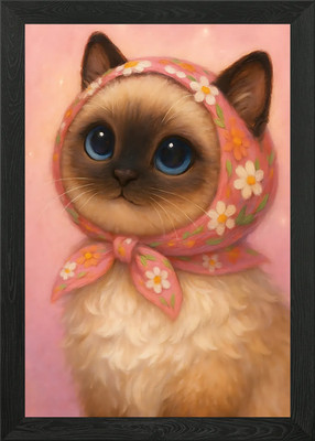 Cute Cat with Babushka Scarf Portra Framed Wall Art Poster Canvas Print Picture